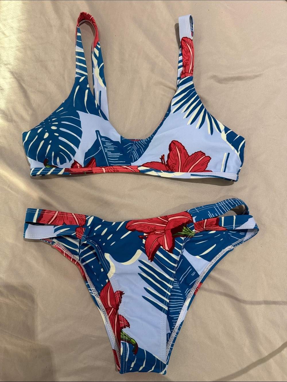 Tropical Blue & Red Floral Bikini Set - Women Swim